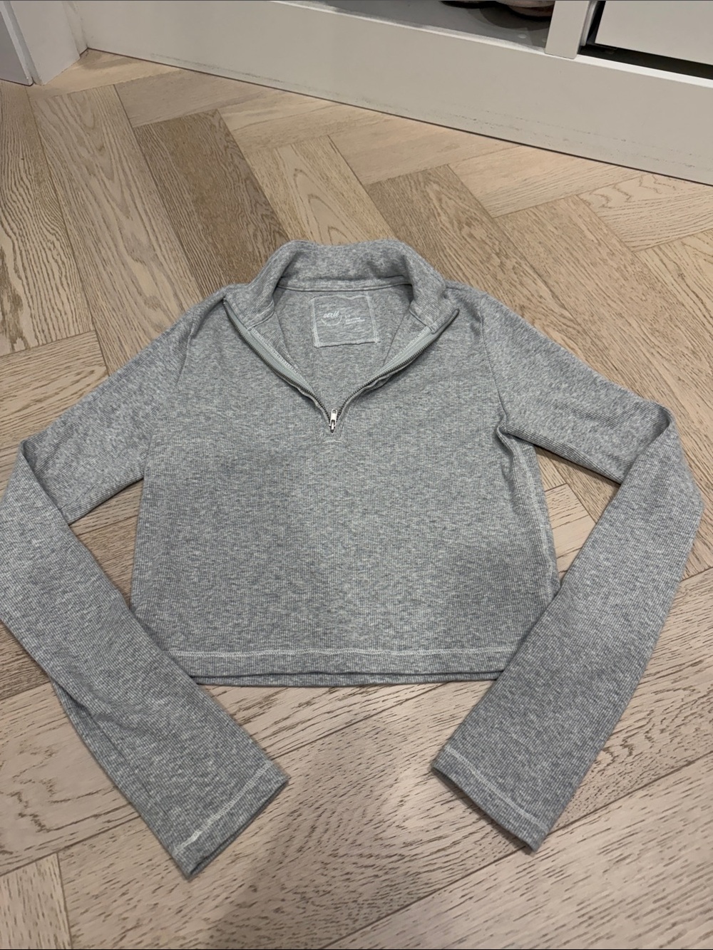 Aerie Grey Half-Zip Crop Top